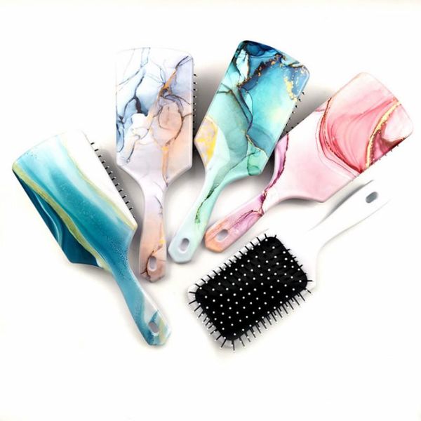 

marble pattern hair brush massage electroplate for salon hairdressing straight curly styling women girls comb tool brushes, Silver