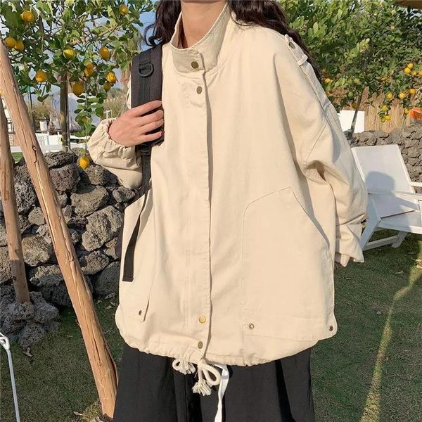 

women's jackets autumn solid color jacket female korean vintage harajuku long-sleeved zipper coat streetwear punk oversized cargo outer, Black;brown