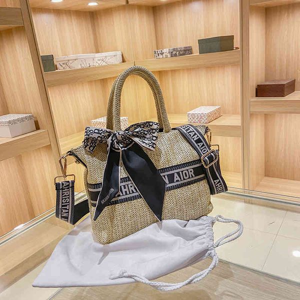 

2022 latest luggage factory wholesale woven women's embroidery single shoulder diagonal span portable large capacity straw woven bags