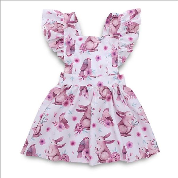 Abiti da bambina Abiti da bambino con coniglio pasquale Abiti da bambina floreali con maniche volanti Abiti firmati per bambini Abbigliamento per bambini di moda DW5135