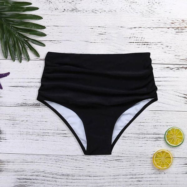 Pantaloncini bikini da donna a vita alta Costume da bagno nero tinta unita Tankini Pantaloni con stampa Pantaloncini da bagno brasiliani taglie forti per vacanze al mare Blu