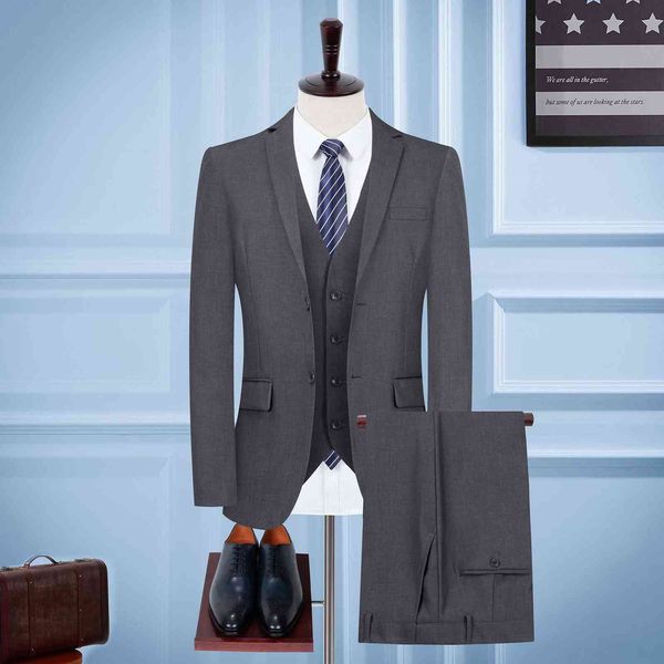 

luxury men's suits blazers men's and women's busins wear korean slim solid color three piece two button small suit pants wais, White;black