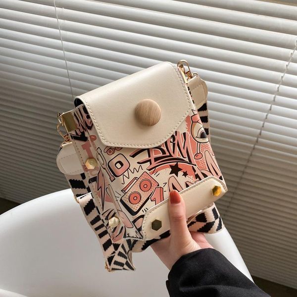 

shoulder bags small bag female 2021 trend one-shoulder printed square korean version of the crossbody graffiti rivet