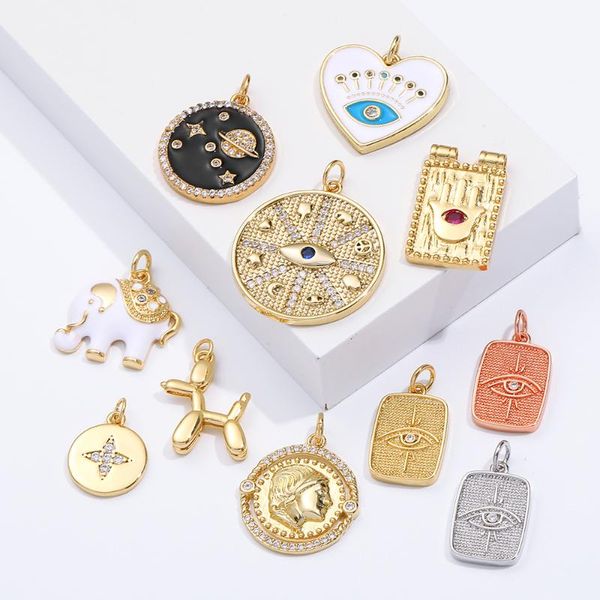 

charms evil blue eye gold diy pendant for necklace bracelet earrings dangle jewelry making dog elephant, Bronze;silver