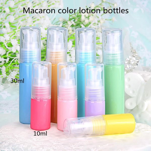 

storage bottles & jars wholesale10ml macaron color lotion cream small sample with pump head cosmetics refillable bottle