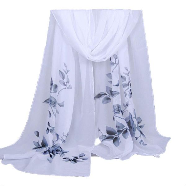 

scarves 25#2021 spring and summer women scarf pashmina shawl printed cape silk chiffon polyester muffler 50*160cm echarpe femme, Blue;gray