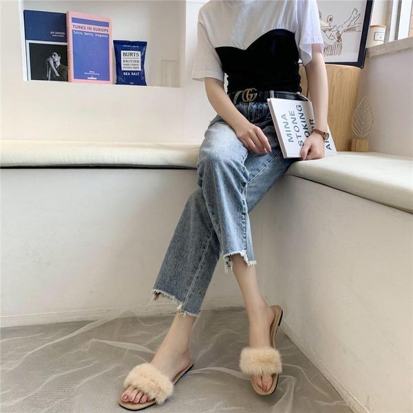 

slippers fashionable spring pure color suede flat heel ladies casual 1706 8wmh, Black