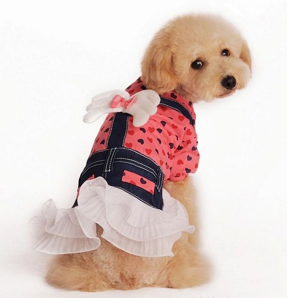 

dog apparel spring and summer leisure style pet clothin creative breathable peach heart design small wing skirt teddy clothing