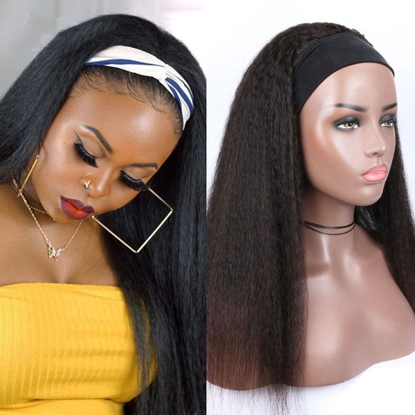 

lilui 24" brown/natural black synthetic headband wig kinky curly wigs for women short hair high temperature fiber