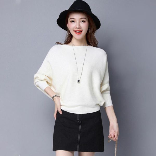 

women autumn sweaters pullover feamle casual solid color o-neck sweater loose batwing sleeve pullovers women's, White;black
