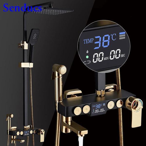 

thermostatic shower set four function bathtub mixer faucets temperature display bath system luxury digital bathroom sets