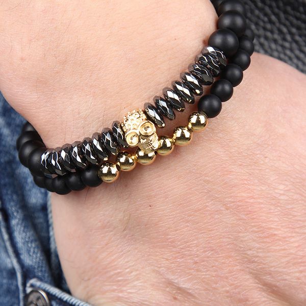 

bracelet accessories micro inlaid skull frosted stone elastic set, Golden;silver