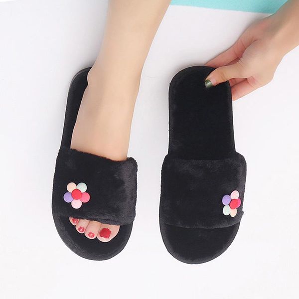 

ladies slides chaussure femme fashion women shoes home indoor plush slippers female comfortable fur, Black