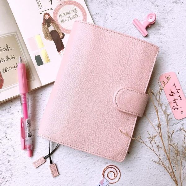 

pink genuine leather journal cover for standard a6 fitted paper book diy diary planner agenda supplies notepads, Purple;pink