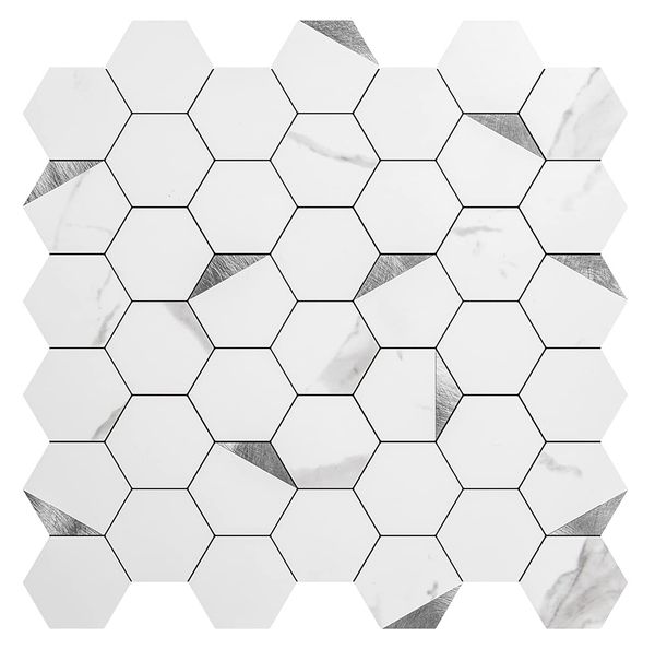 Art3d 6-Blatt 3D-Wandaufkleber, selbstklebende Sechseck-Mosaik-Rückwandfliesen zum Abziehen und Aufkleben für Küche, Badezimmer, Tapeten (31 x 30 cm)