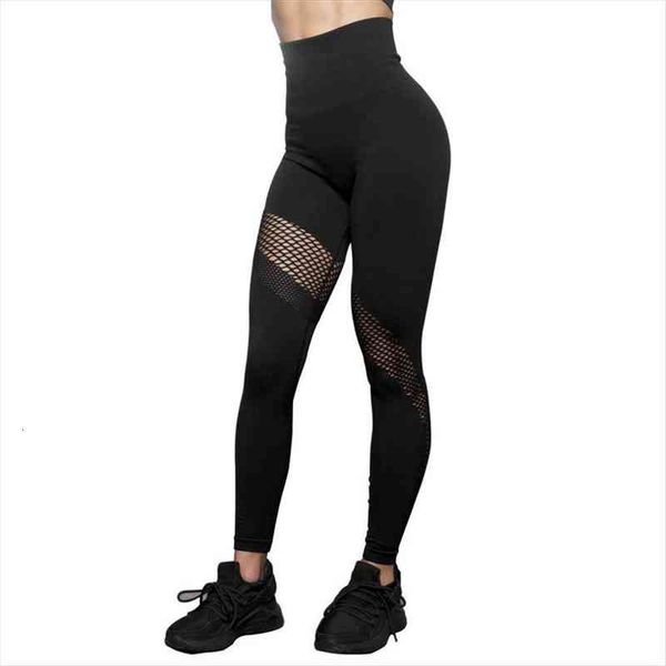 

fitness black spring ankle-length softe women legging mesh leggins stitching hollow slim push up lady trousers
