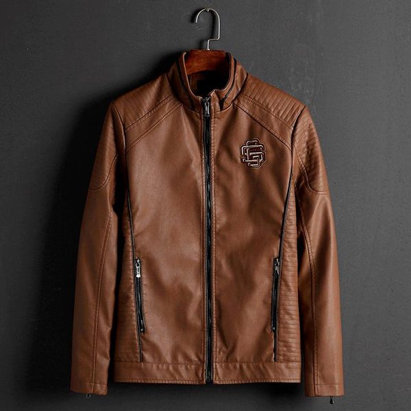 

2021single leather fashion handsome jacket korean style slim short men's motorcycle youth fur & faux, Black