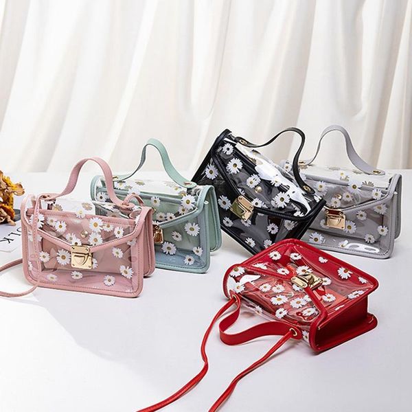 

evening bags 2021 fashion women transparent daisy pattern shoulder bag hardware chain strap color block messenger handbag composite tote sac