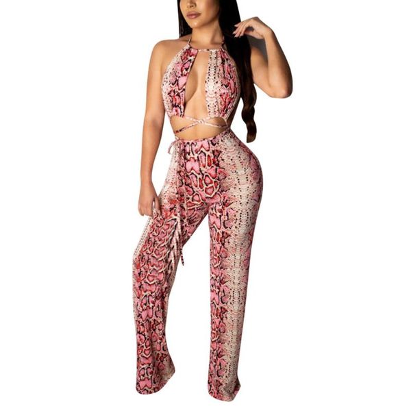 

snake skin printed women 2 piece sets tracksuit crop pants set back design cross vest fitness workout outfits 5.23 women's two pant, White