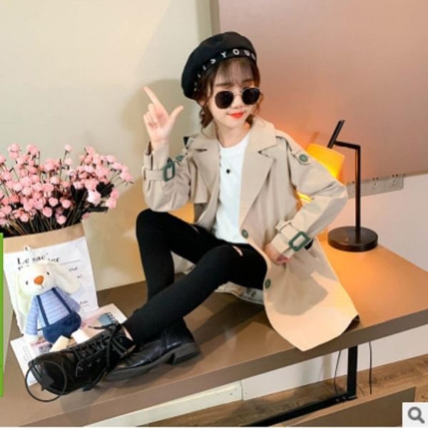 

girls fashion trench coat 2021 spring and autumn children's medium-long section khaki color windbreaker size4-14 ly045, Blue;gray
