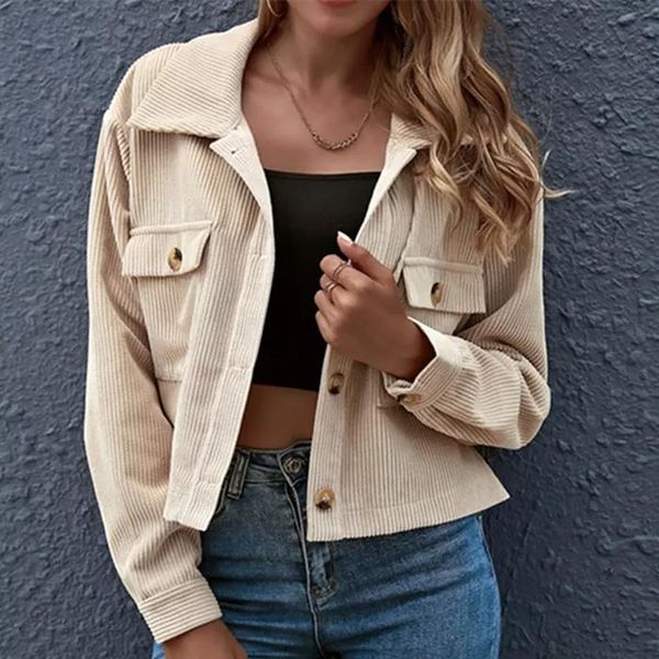

women's jackets 2021 autumn winter fashionable pockets retro vintage wild cargo corduroy short streetwear drop, Black;brown