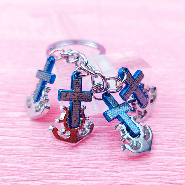 

new fashion silver keyring keychains anchor cross blue letters classic travel gift special lovely cute car backpack pendant metal couple pop