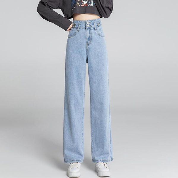 

female han edition will fall of tall waist wide-legged jeans show thin net red hang loose sense straight mopping the pants women's, Blue