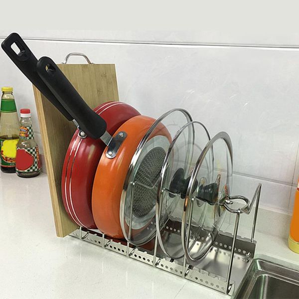 

pan cover holder metal support frame base pot lid iron storage rack stand cutting board knife rests organizer kitchen gadgets & organization