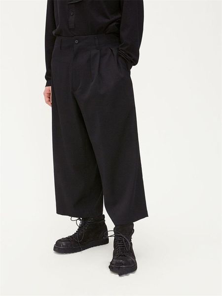 

men's pants casual loose large size wide leg trousers culottes multi pocket black urban youth fashion