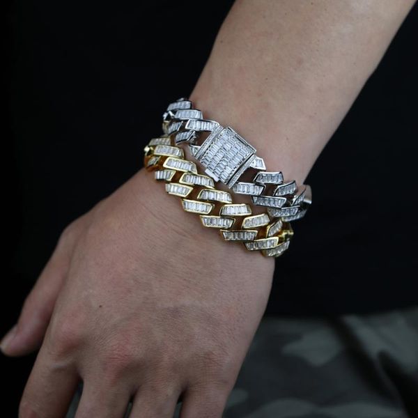 

link, chain high-quality heavy hip hop full 5a zircon bling iced out pave men's bracelet miami cuban link bracelets for men jewelry, Black