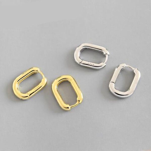 

hoop & huggie unique cool punk 100% 925 sterling silver retro geometric oval luxury engagement earrings for women jewelry, Golden;silver
