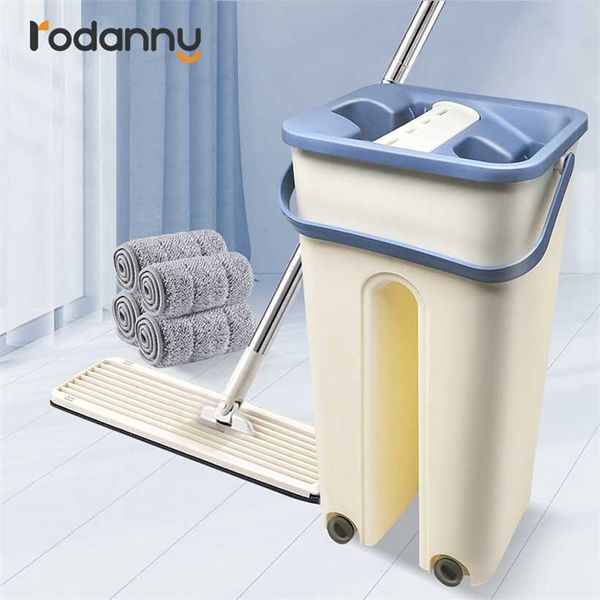 Rodanny Magic Mops Chão Limpeza Livre Mão Mop Mãos Esprema Com Bucket Flat Drop Home Cozinha Ferramenta 220113