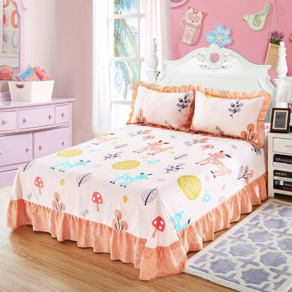 

sheets & sets cartoon animals bed skirt 100% cotton stylish ruffled bedspread wedding fitted sheet cover soft non-slip king queen 250x270cm