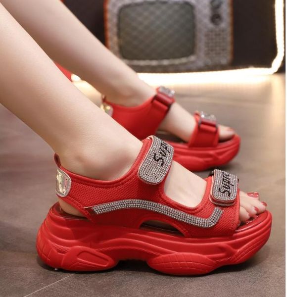 

hollow out open-toed women sandals fashion diamond beads outdoor wedge shoes waterproof platform summer, Black