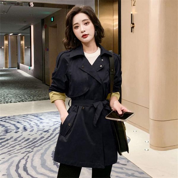 

women's trench coats brand spring autumn women coat double breasted belted khaki loose lady outerwear fashion m595, Tan;black