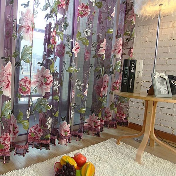 

curtain & drapes purple floral tulle in sheer curtains for living room the bedroom kitchen shade window treatment blinds panel decoration