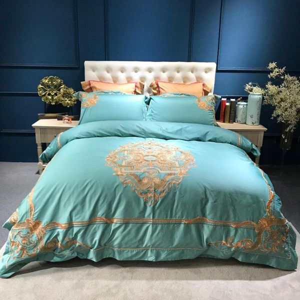 

bedding sets europe luxury embroidery 100% egypt cotton king satin size  set bed 100s sheet cover linen duvet/quilt