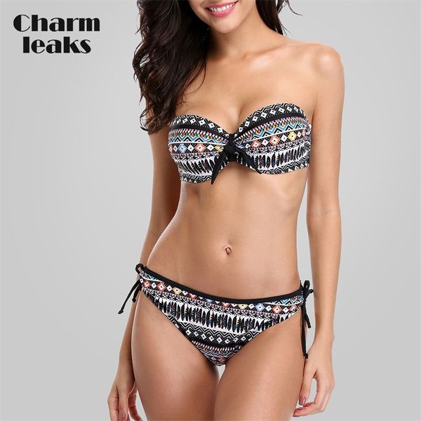 

charmleak bikini set vintage floral print swimwear swimsuit bandage push up bathing suit beachwear 210722, White;black
