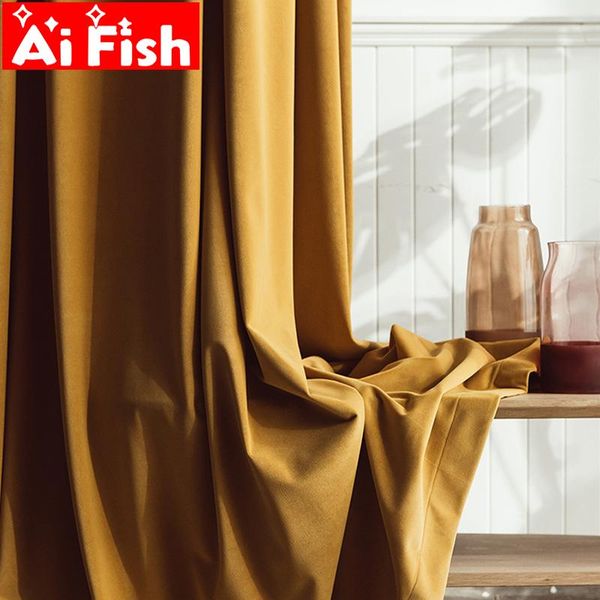 

curtain & drapes luxury velvet dark yellow blackout curtains for living room physical shading thicker orange simple my250-50