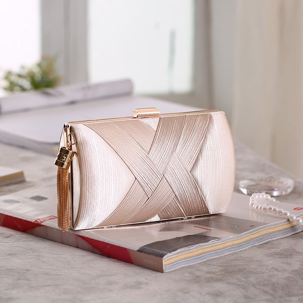 

2020 cosmetic bag famous designer fashion handmade evening handbags woven metal new twill satin folding tassels brand krtql