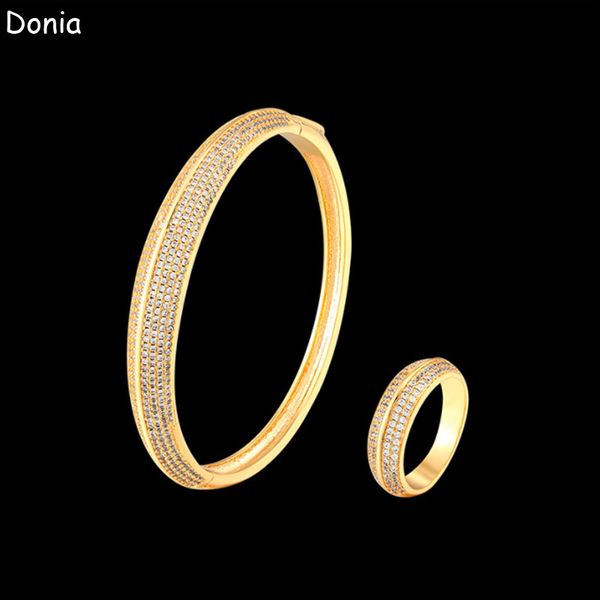 

donia jewelry luxury bangle european and american fashion faceted copper micro-inlaid zircon bracelet ring set lady designer, Black
