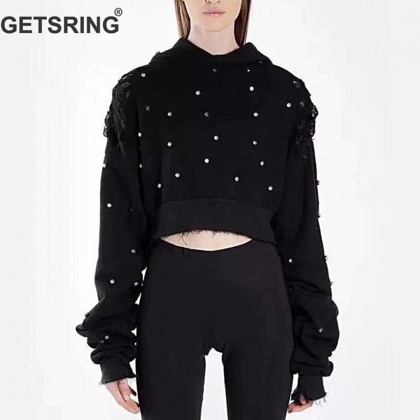 

woman sweatshirt long sleeve cotton women sweatshirts drill hooded womens hoodies short hoodie 2ways wear 210430, Black