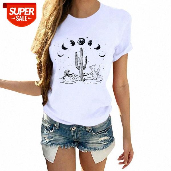 

women's cactus print round neck short sleeve t-shirt #i554, White