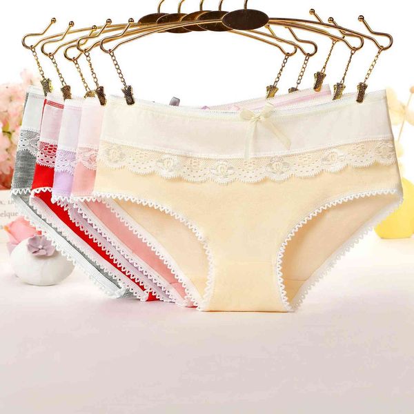 

b809 candy solid color lace ee bow women's cotton underwear, Black;pink