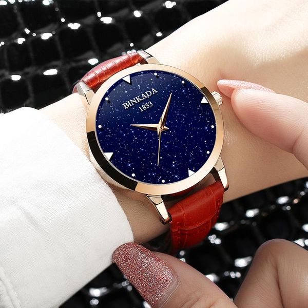

binkada watch female ins wind light luxury starry simple temperament small dial ladies student wristwatches, Slivery;brown