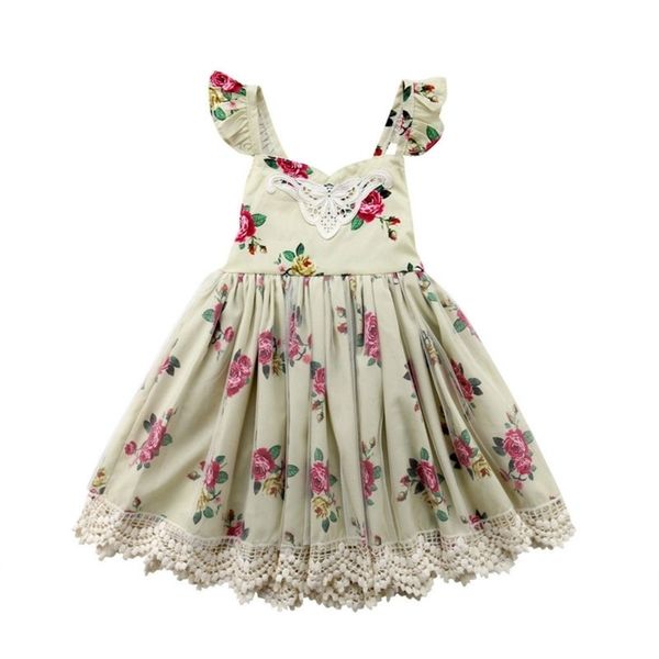 

children's suspender dress court style princess dress printed green floral fluffy skirt, Red;yellow