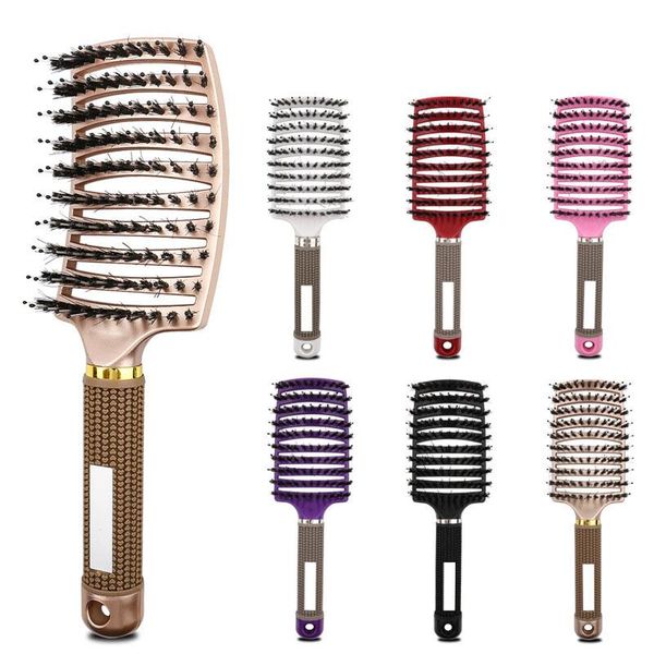 

hair brushes scalp massage comb hairbrush bristle nylon women wet dry curly detangle brush salon hairdressing styling tool, Silver