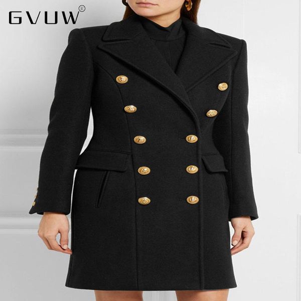 

women's wool & blends gvuw brand autumn temperament style lapel double breasted slim fit winter coat women 2021 woolen wholesale kb5688, Black