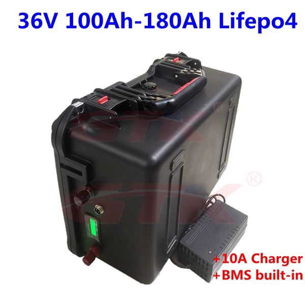 36V 100Ah 120Ah 130Ah 160Ah 180Ah liFepo4-Batterie mit BMS für Trolling-Motor USV-Solarsystem Solarstraßenlaterne EV+10A-Ladegerät