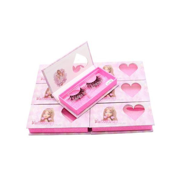 

false eyelashes sweet pink heart-shaped window eyelash case wholesale mink lashes custom logo packaging box clear lash tray